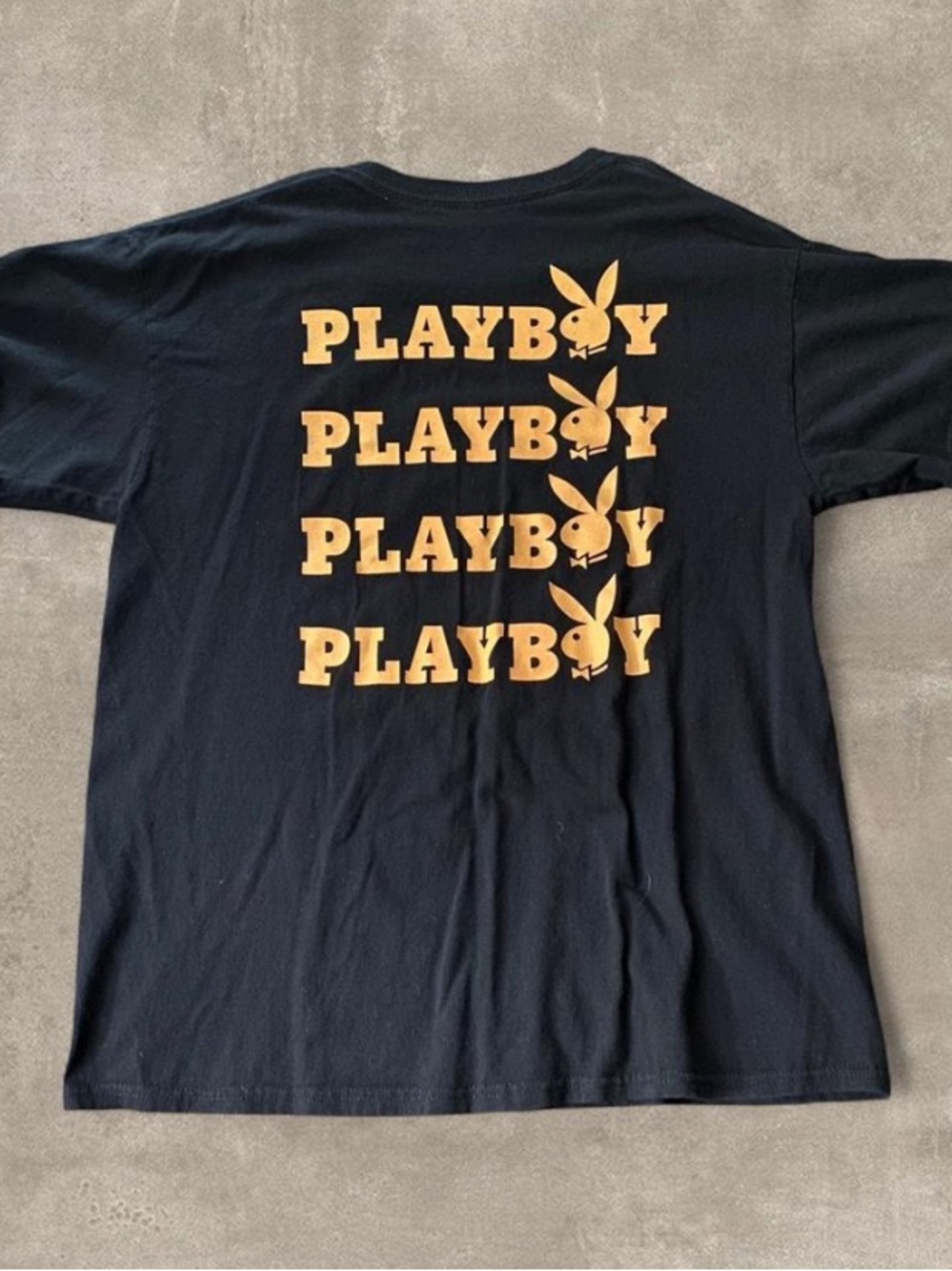 Black Playboy Tee with Orange All Over Lettering